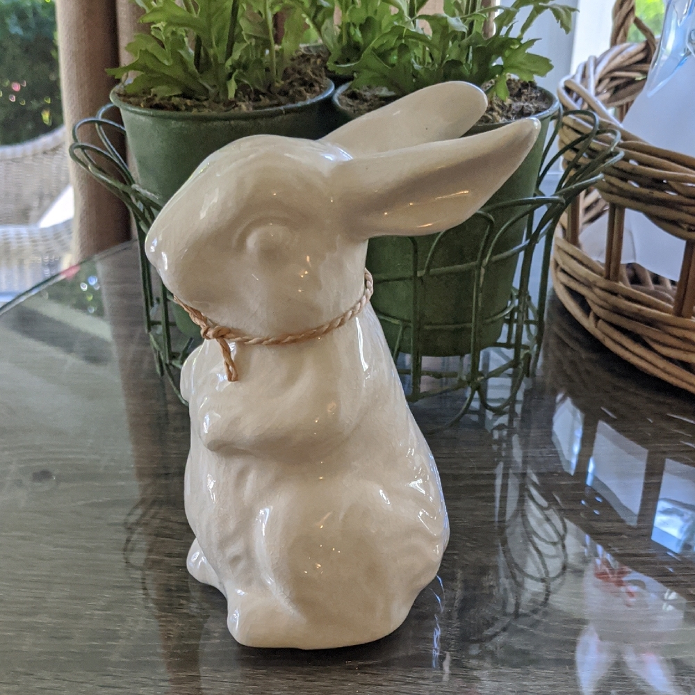 Rabbit Figurine Cream Crackle Finish Bunny Baby Shower Nursery Hallmark Sweet